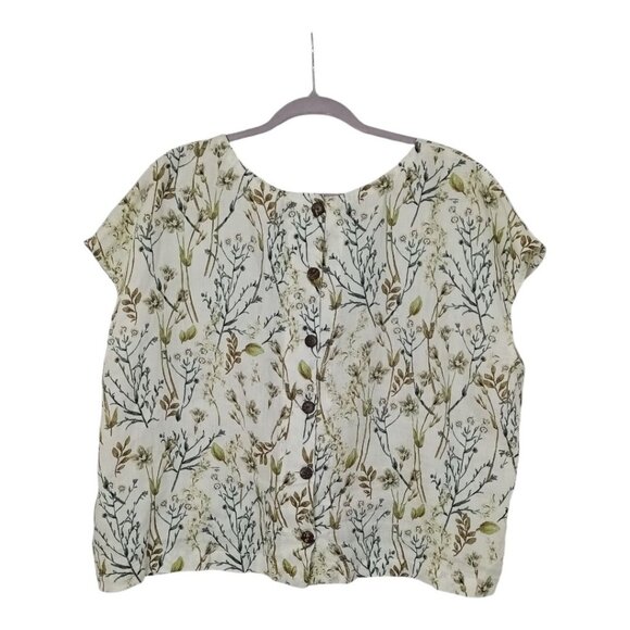 Cynthia Rowley Size XL Cap Sleeves 100% Linen Shirt Box Top Floral Print Cream - Picture 2 of 12